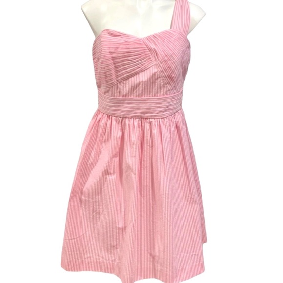 🎀HP🎀 Lilly Pulitzer ADDISON SEERSUCKER one shoulder pink white DRESS 8 NWT - Picture 3 of 16